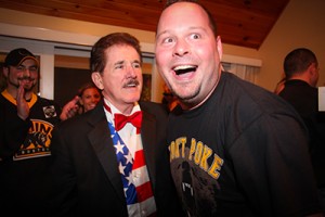 Rene Rancourt makes it a real party with the birthday boy.