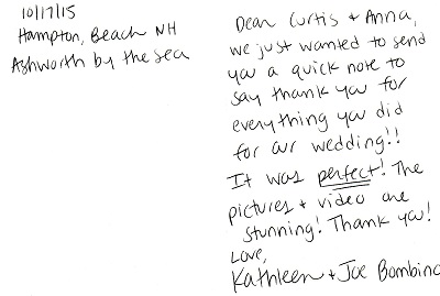 This note was sent by Kathleen and Joe after their incredible wedding at Hampton Beach. 