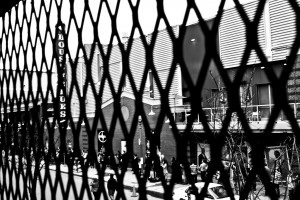 An abstract picture of Landsdowne Street - through the Fenway Fence, Boston, MA