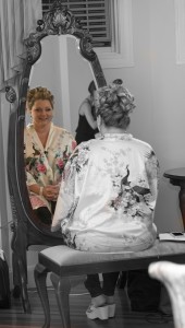 Bride sees her reflcetion in mirror, with her being back and white and the mirror shows her reflection in color...Boston wedding DJ, JP, Photographer for Wedding Ceremony and Reception !