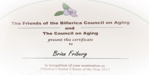 Brian Friberg - Senior of the year - Billerica, MA 01821 - His certificate.