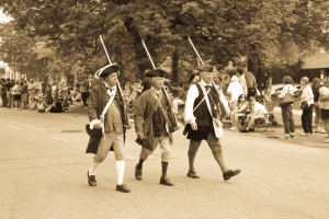 May 25, 2015 Billerica actors recreate the personalities of the famous Minutemen. Here they are shown in original costume, with their authentic rifles, which they fired often during the Billerica Memorial Day Parade.